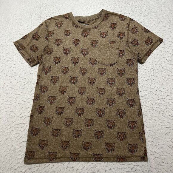 Creative Destruction Mens Small Short Sleeve Tiger Pattern Brown Graphic T Shirt - Picture 1 of 11